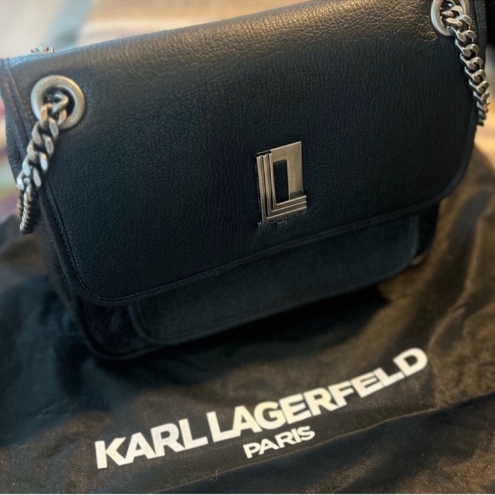 LIKE NEW! Karl Lagerfeld Lyon Black Leather Shoulder Bag satchel purse - Picture 10 of 16